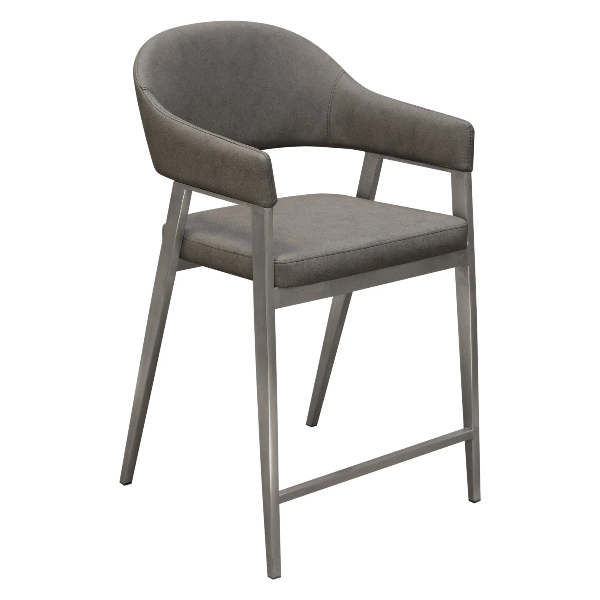 Adele Set of 2 Stylish Counter Height Chairs in Grey Leatherette with Sleek Stainless Steel Legs