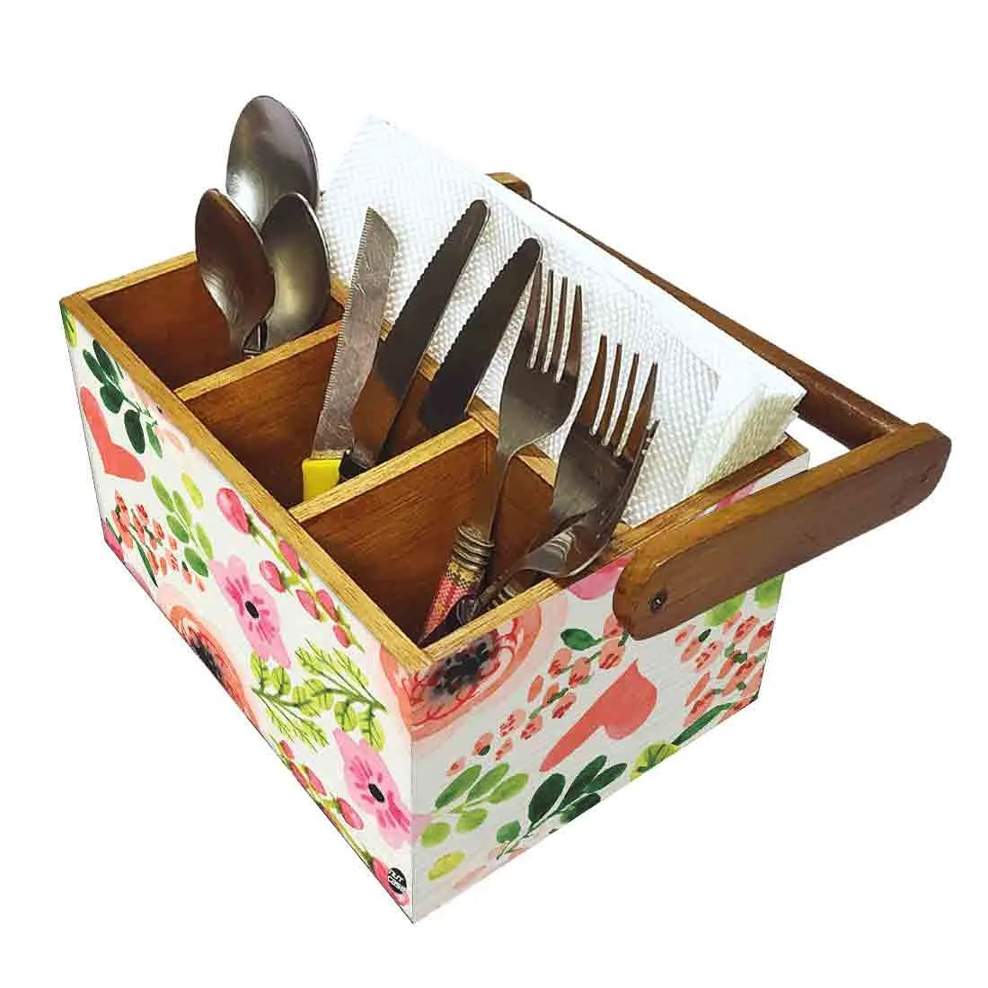 Classy Wooden Cutlery Holder for Dinning Table Organizer - Baby Flowers