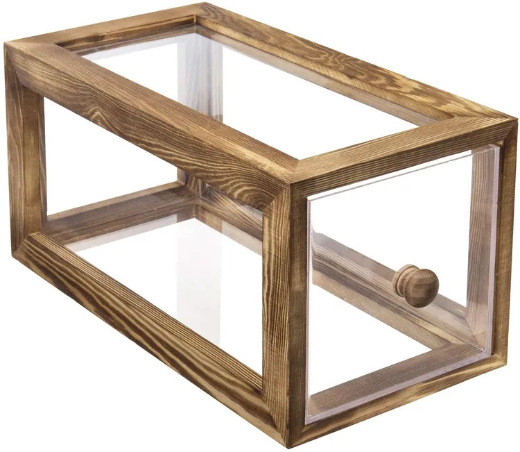 Clear Acrylic Bread Storage Box with Brown Burnt Wood Frame, 13-inches