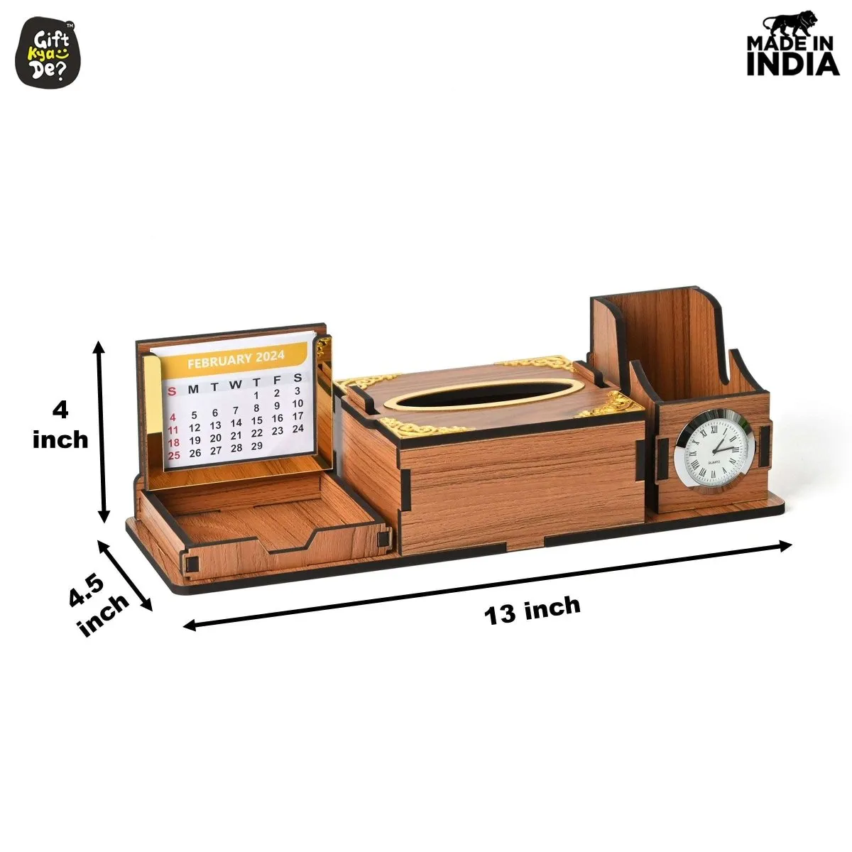 Desk Organizer With Clock and Calendar 2025 | Calendar With Tissue Box Holder | Free Tissue Paper Refill Pack (Ecofriendly)