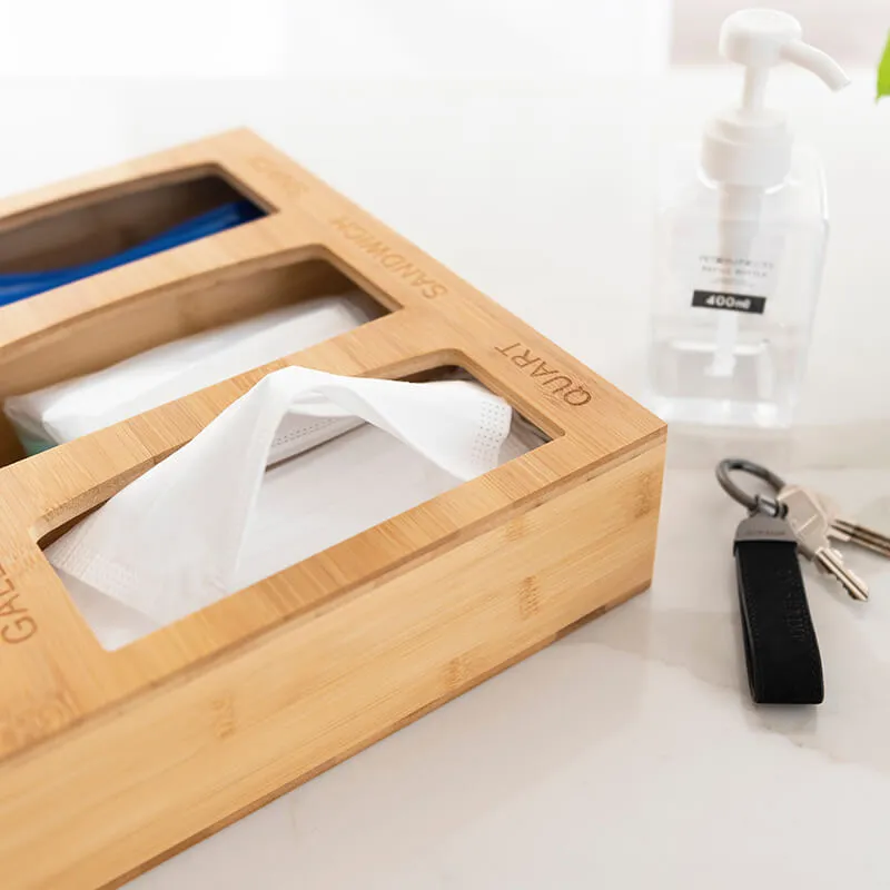 Durable Bamboo Wooden Ziploc Bags Organizer