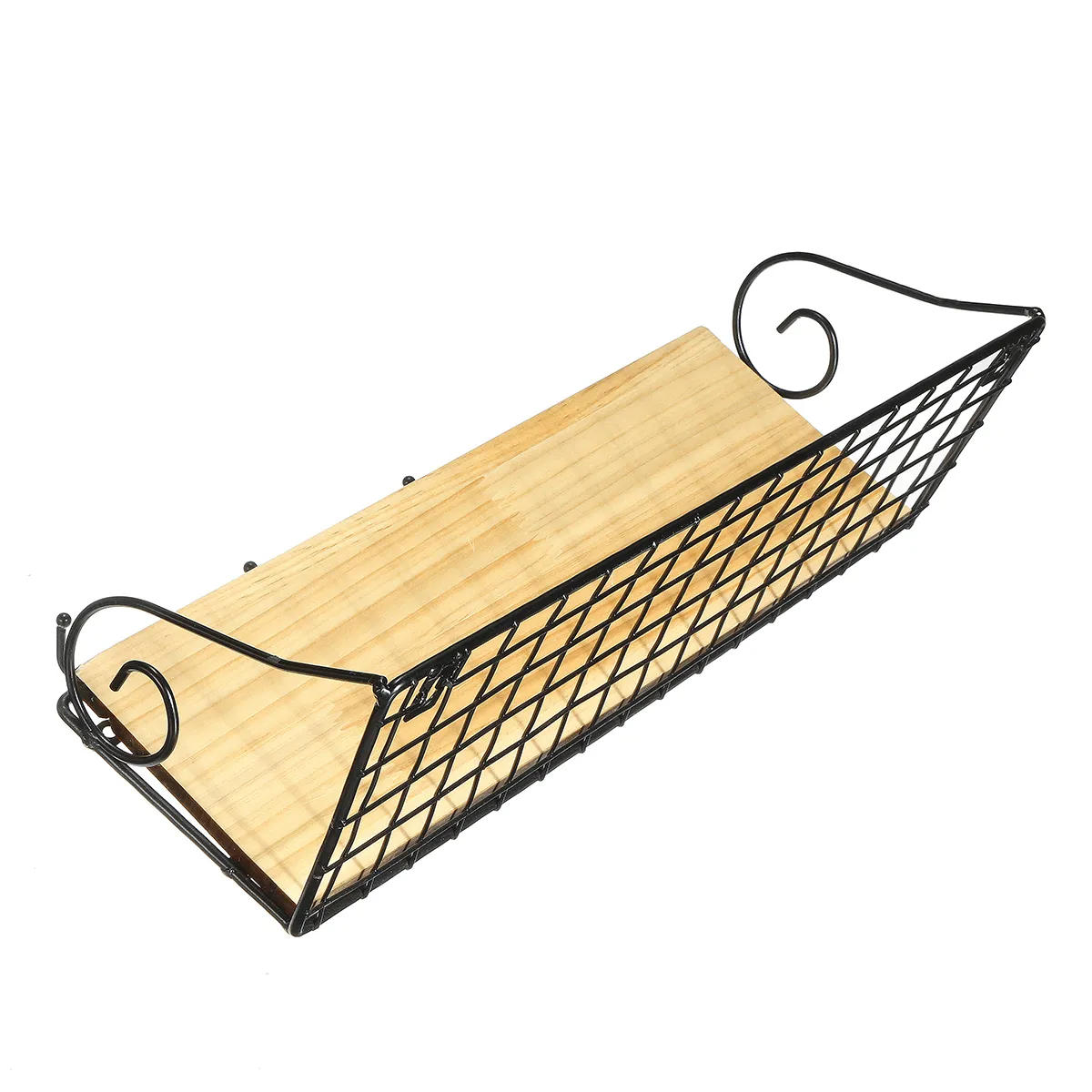 Hanging Wall Mounted Rack Storage Organizer Wood Home Display Storage Baskets W/ Iron Hook