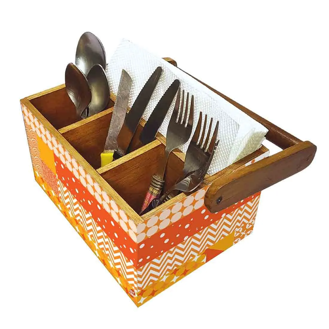 Tissue and Cutlery Holder for kitchen Organizer With Handle - Box Pattern