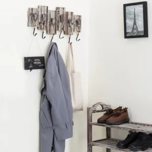 Torched Wood Coat Rack with Hooks