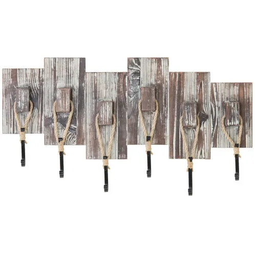 Torched Wood Coat Rack with Hooks