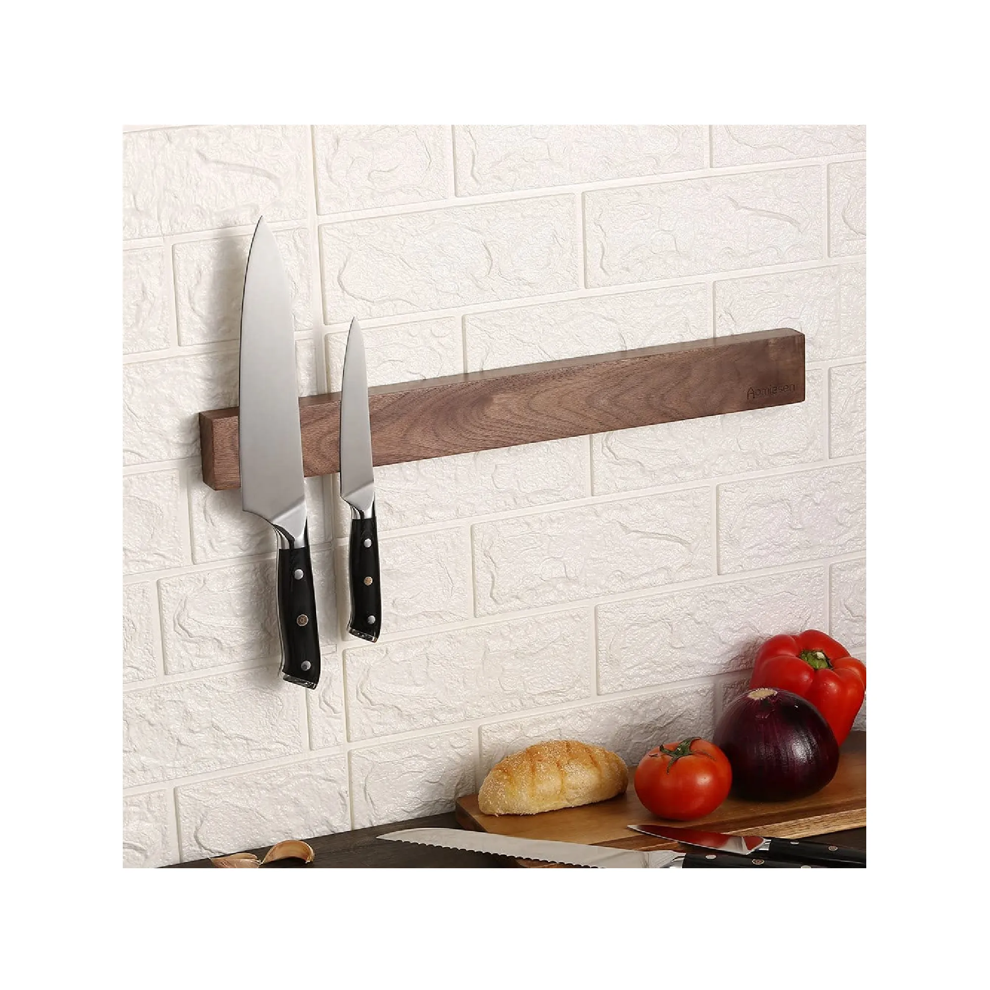 Wall Mounted Walnut Magnetic Knife Rack | Powerful Wooden Magnetic Strip