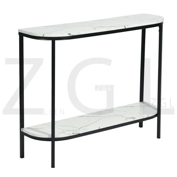White Manufactured Wood Top Half Moon Black Metal Frame Console Table- Model Adria